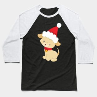 Christmas Puppy, Cute Puppy, Santa Hat, Dog, Doggo Baseball T-Shirt